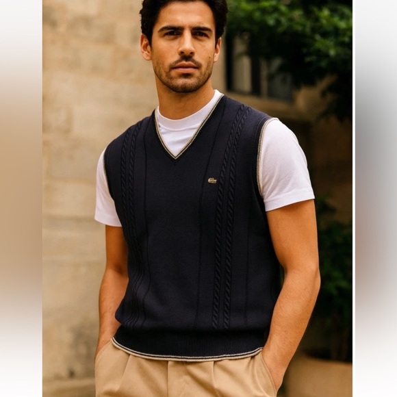 Lacoste Men's Navy Sweater Vest Sz 3XL made I France price firm!